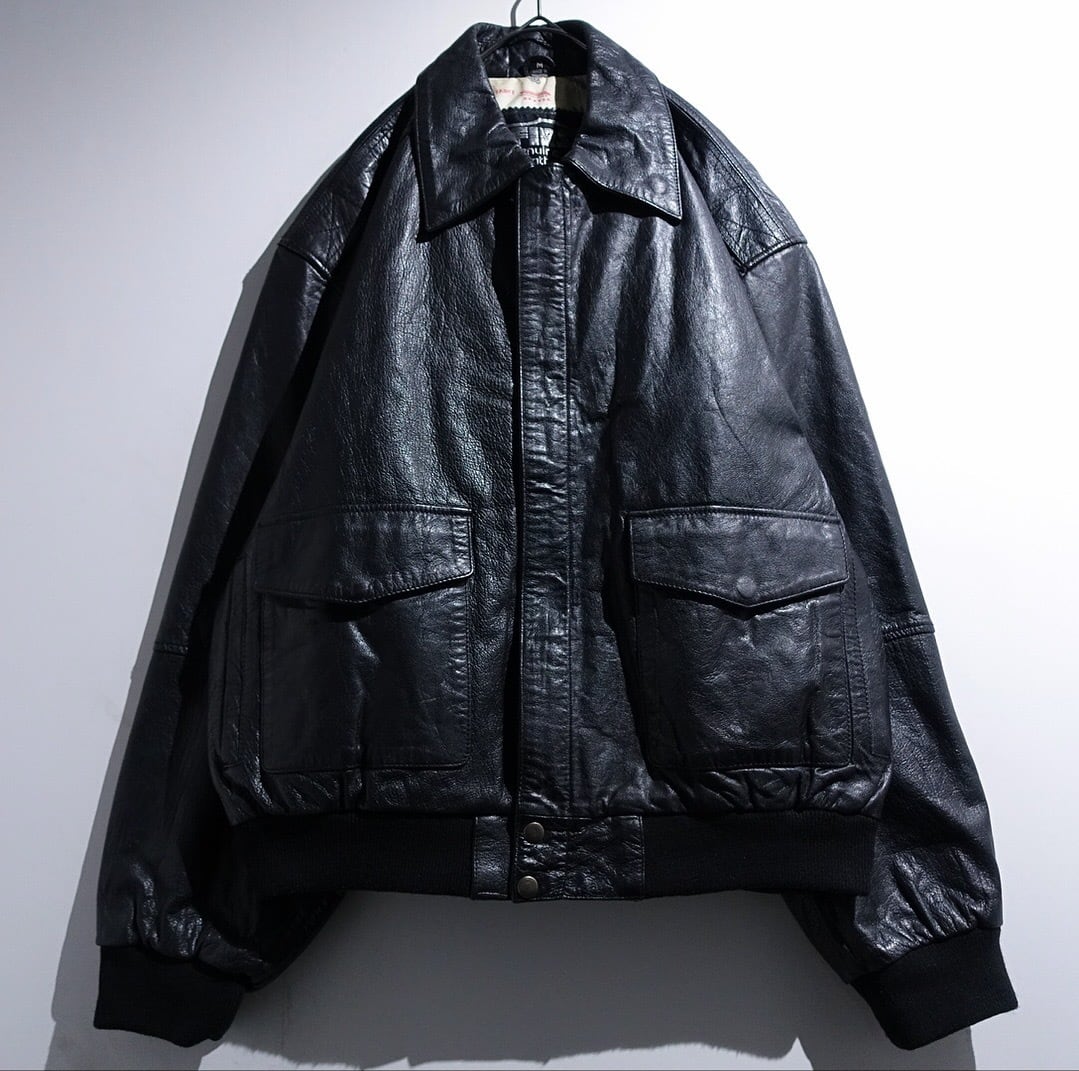 90s Black Leather Map Lining A-2 Type Jacket