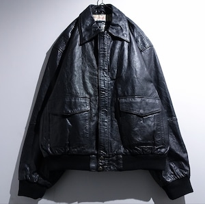 90s Black Leather Map Lining A-2 Type Jacket