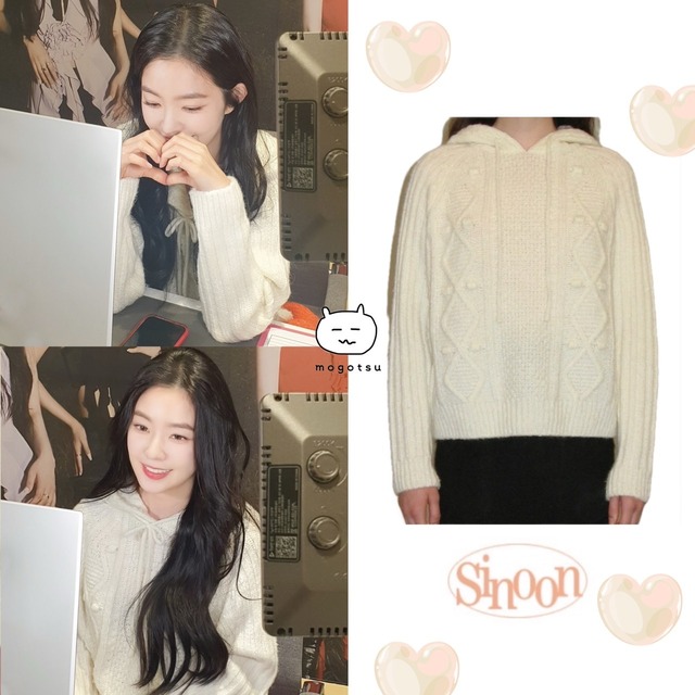 ★Red Velvet アイリーン 着用！！【SINOON】CABLE KNIT HOOD (IVORY)