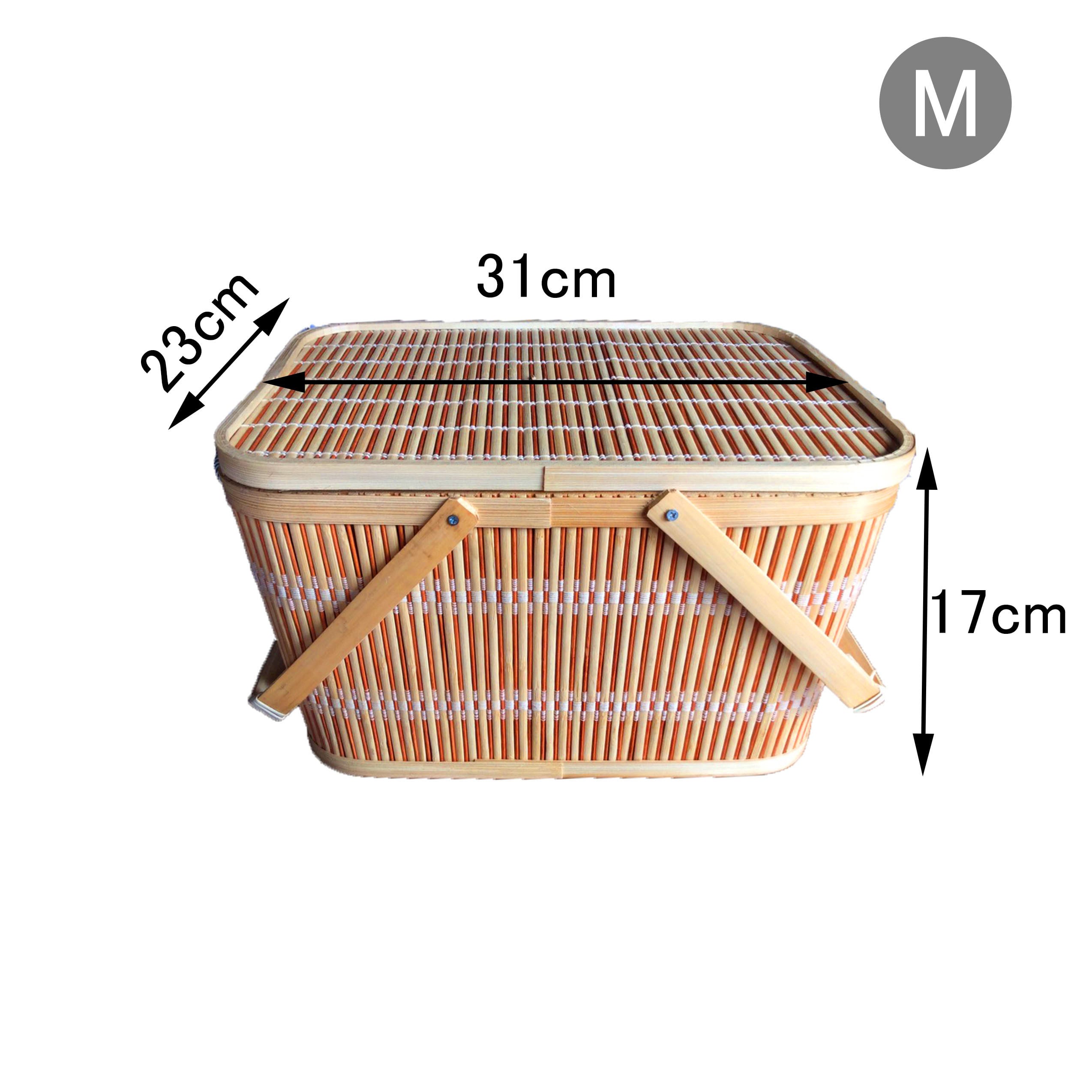 竹製ピクニックバスケット 晒竹ピクニックバスケット（白竹）中（蝶番付）