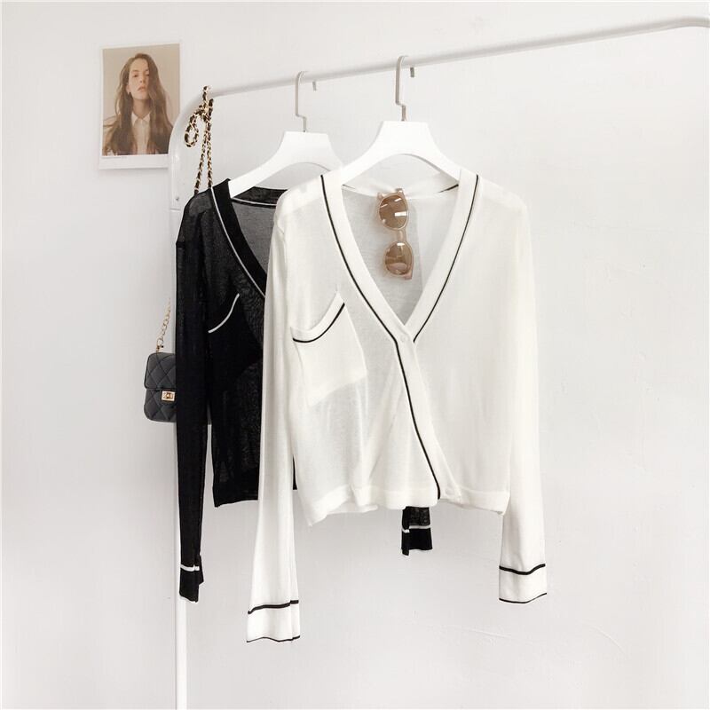 テンペラメント香港スタイルサマールーズVネックシンニットカーディガンアイスシルク日焼け止め着用レディースサマージャケット YY-ファッション56812544366