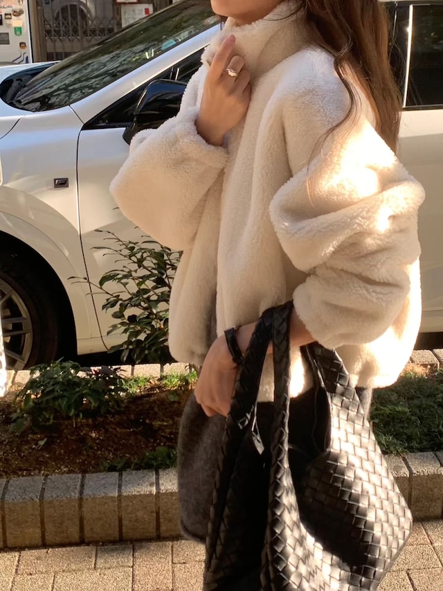 (予約) ounce / High-neck fur zip-up mustang 2color