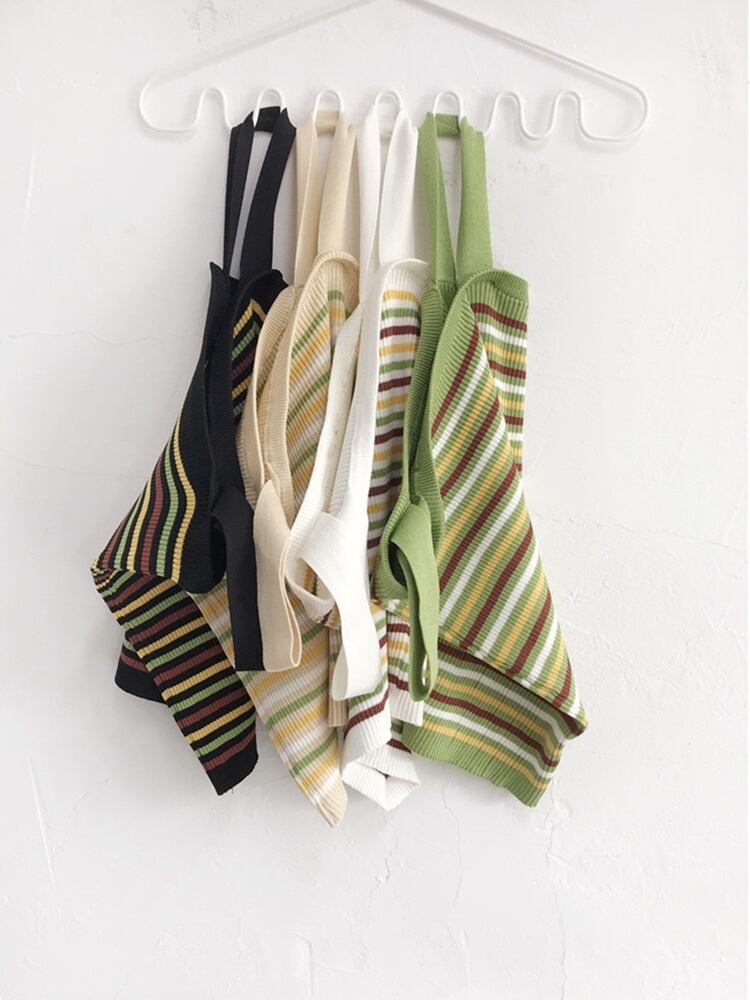 夏のレトロなストライプニットセーターセクシーなキャミソールスモールベストレディースボトミングシャツトップスとアウターウェア YY-ファッション50174095340