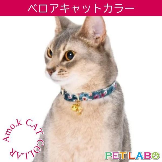 【メール便送料200円】Amo.k(アモワークス)猫用首輪・ベロアキャットカラー　首輪 胴輪 ハーネス お散歩 お出かけ お洒落 おしゃれ かわいい