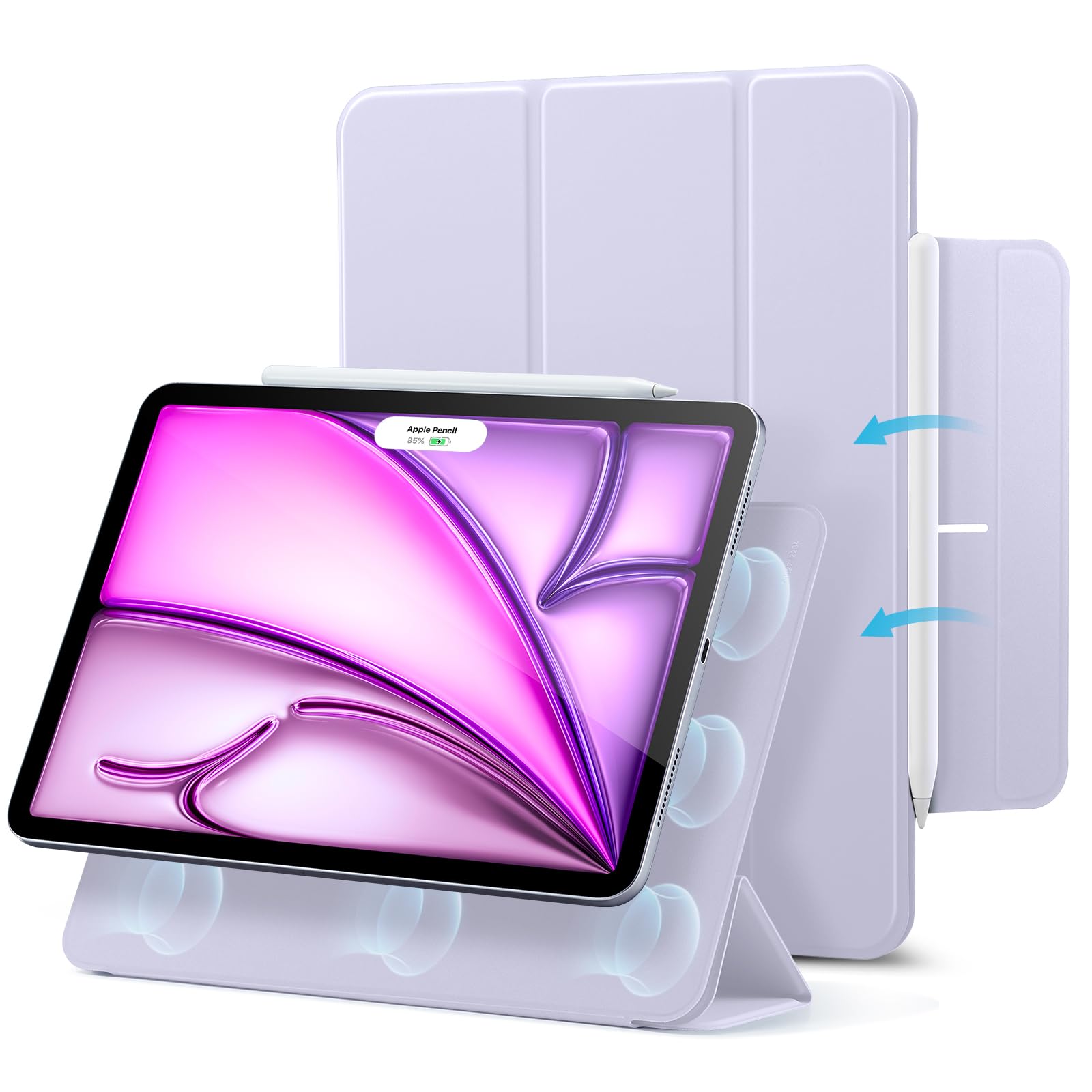 ESR iPad Air 13インチ ケース M4/M3/M2(2026/2025/2024)iPad Pro 12.9 第6/5/4世代(2022/2021/2020)対応 マグネット吸着 三つ折りスタンド スリム設計 Pencil Pro/USB-C対応 自動スリープ/ウェイク 耐衝撃 Reboundシリーズ バイオレット・パープル