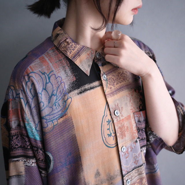 modern coloring mult art pattern loose h/s shirt