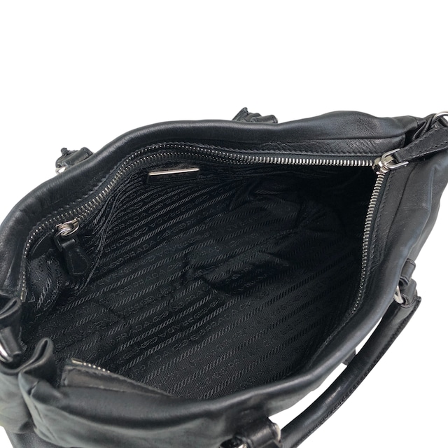 PRADA プラダ ハンドバッグ ブラック ロゴ レザー vintage ヴィンテージ オールド 2n4xpw