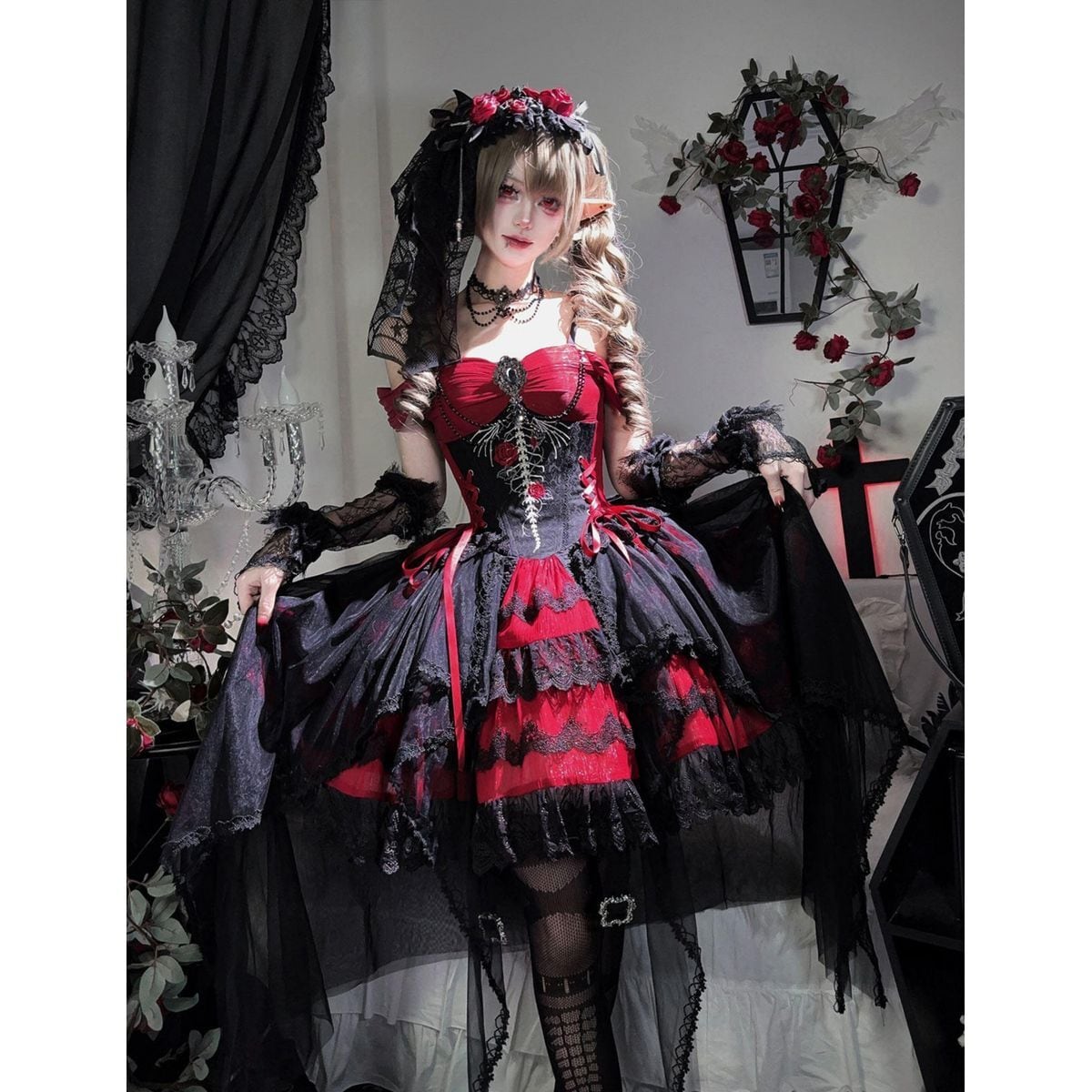 紅月の棺・ゴシックヴァンパイアドレスセットアップ | Maiden's Rêve