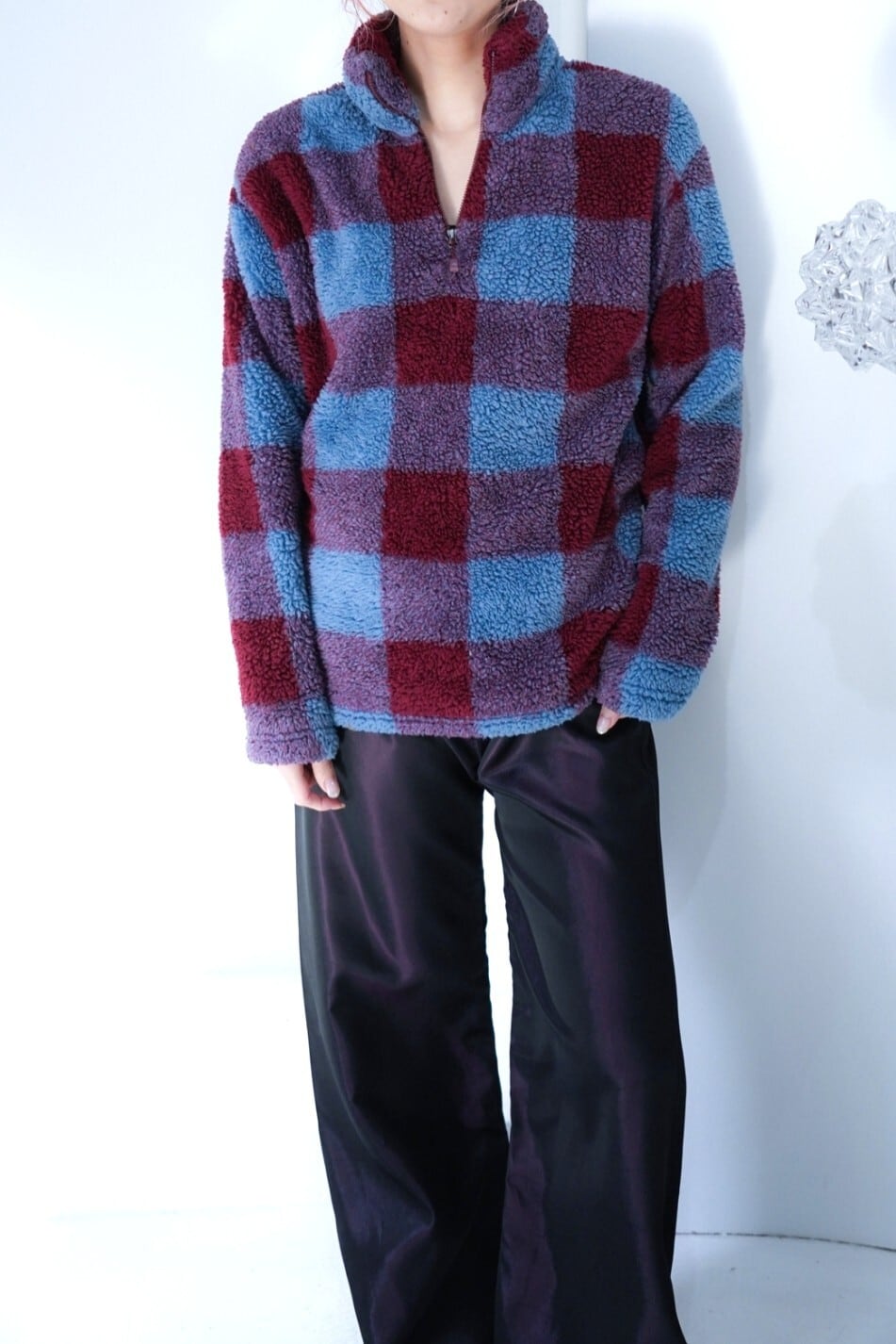 check boa fleece tops