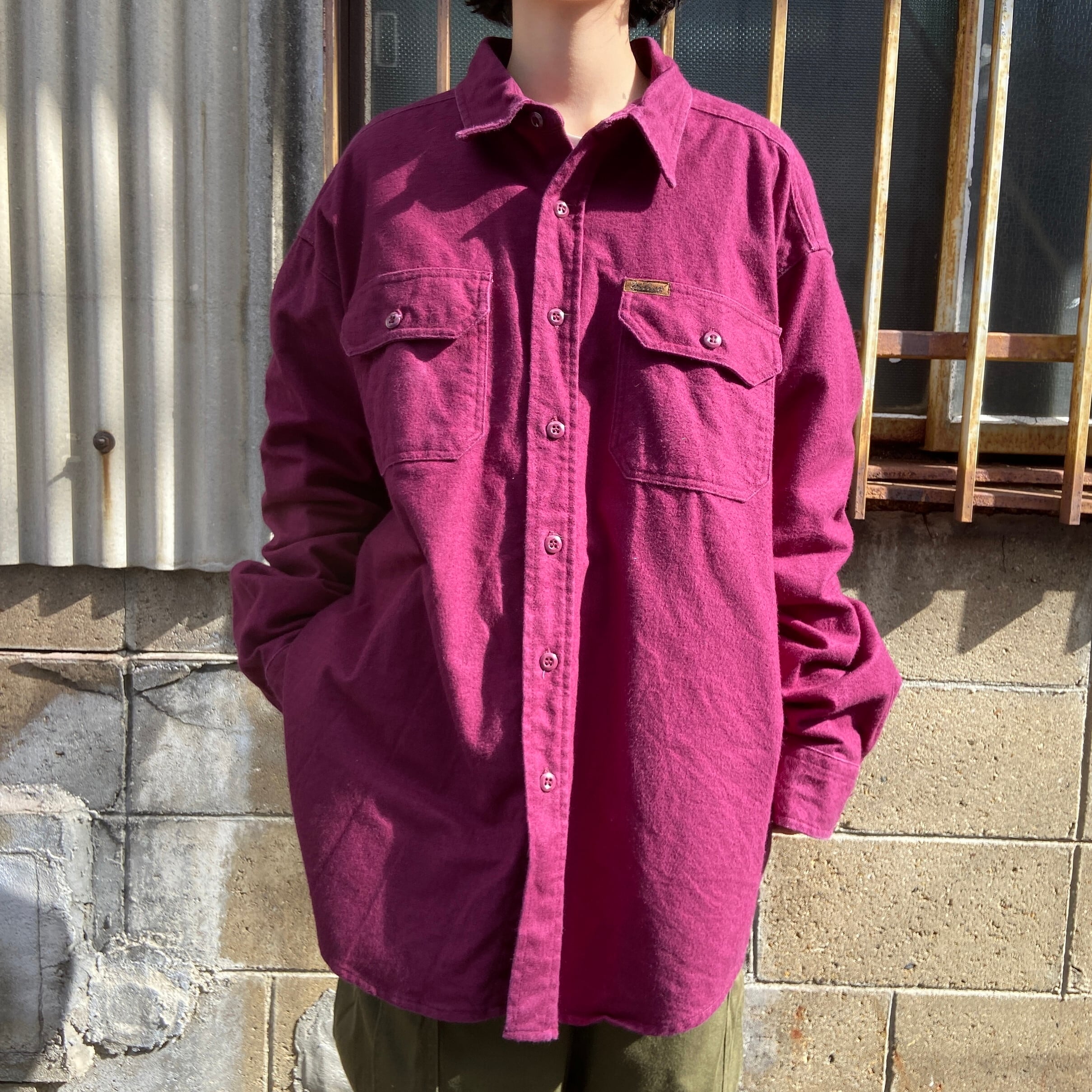XL エルエルビーン LLBEAN 赤紫 ヘビーウエイト シャモアクロスシャツ
