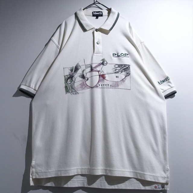 "Ashworth" White Art Print Polo Shirt