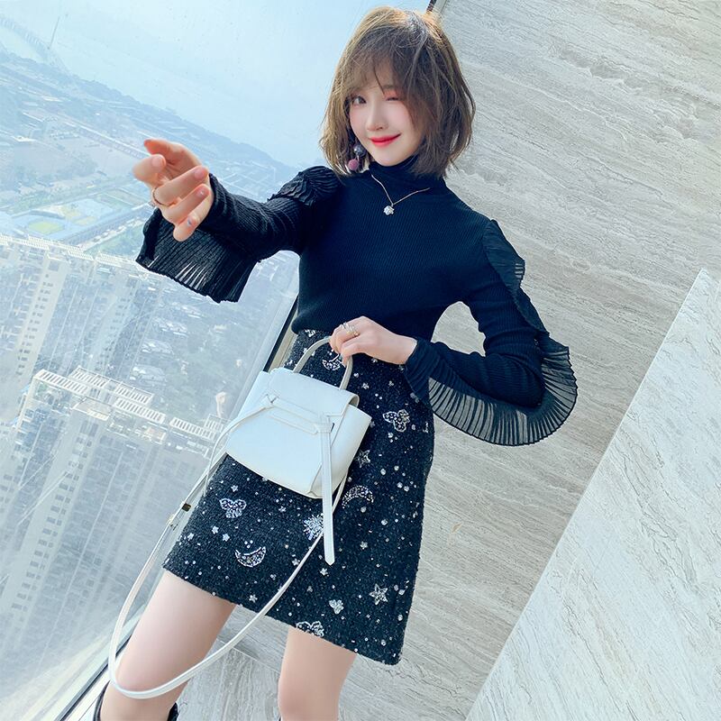 プリーツセーター ツィードスカート ウィンター 冬物 ステッチ MIUCO42512542149