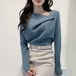 ニットトップス レディース ニット カットソー トップス 長袖 Ｖネック シンプル 無地 きれいめ 個性的 おしゃれ お出かけ カジュアル プルオーバー アシンメトリー フリーサイズ 長袖ニット