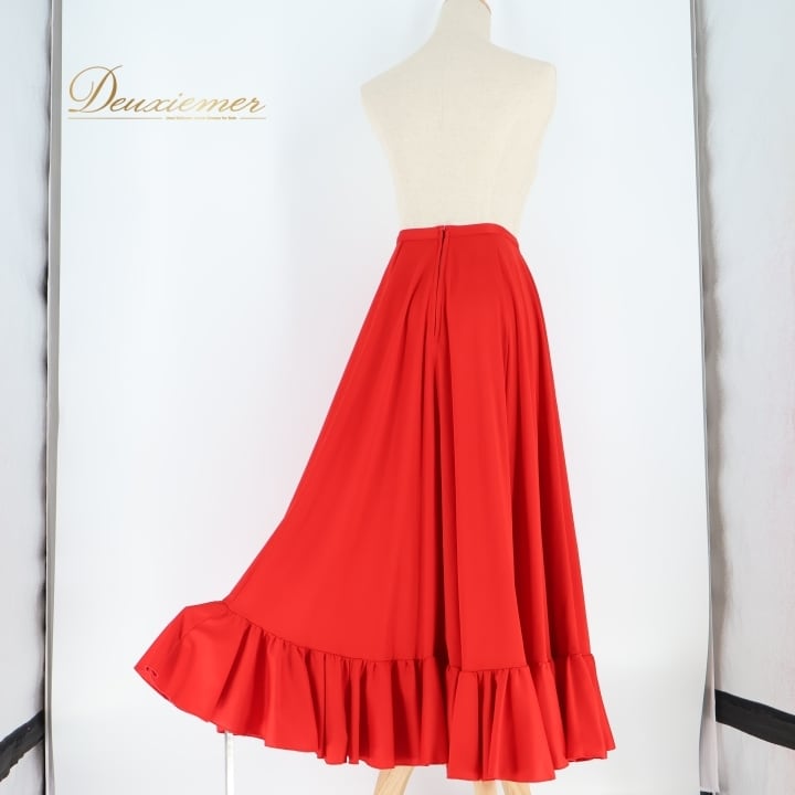 フラメンコ 衣装 ファルダ スカート 無地 赤 ボランテ フリル レッスン