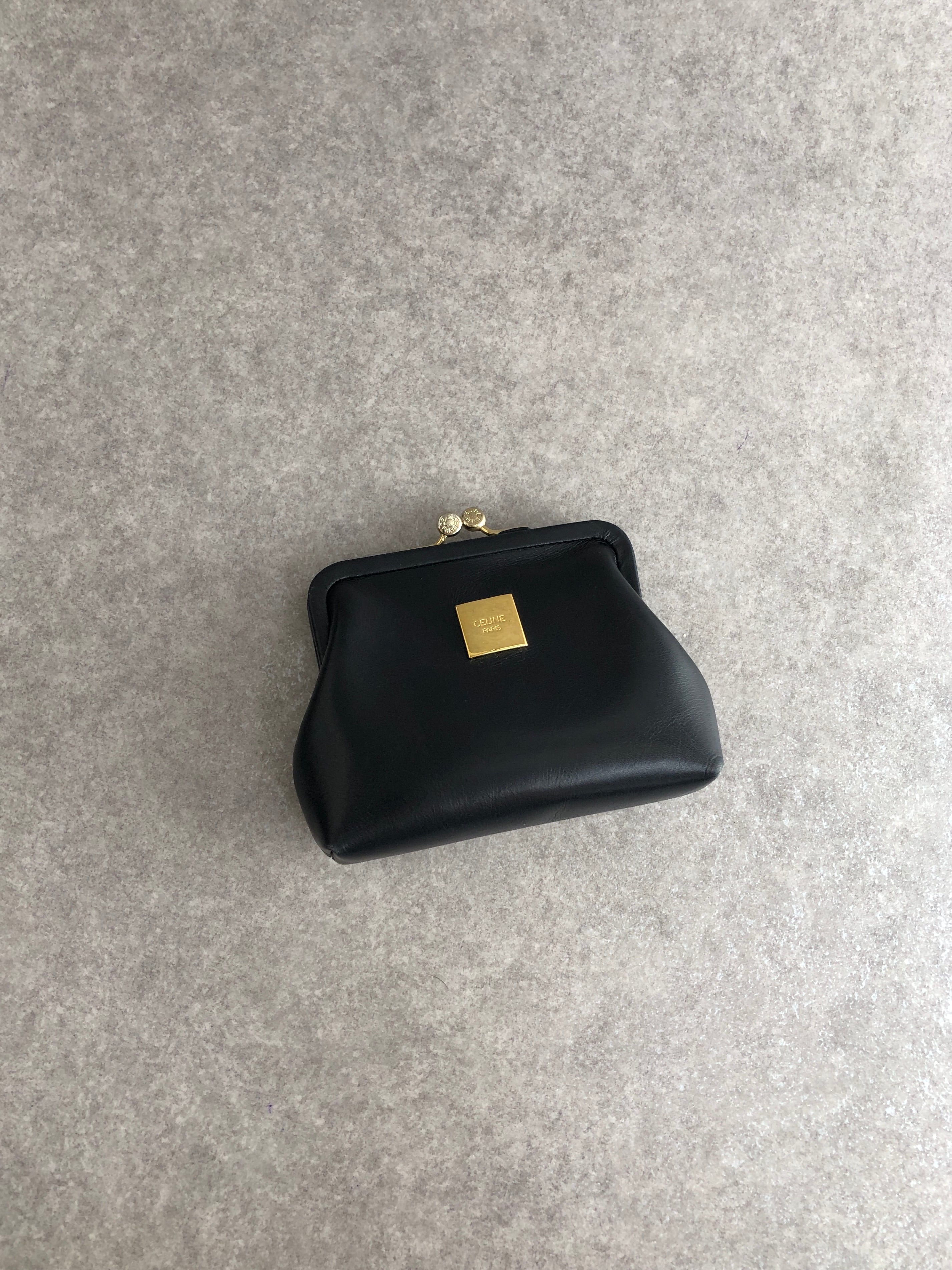 CELINE セリーヌ 財布 ブラック ロゴプレート レザー がま口 コインケース vintage ヴィンテージ オールド z4abfu