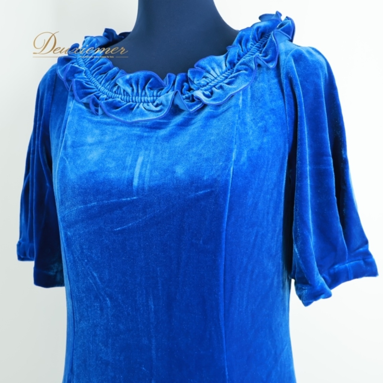 フラダンス 衣装 ワンピース ドレス ブルー系 マーメイドライン 青 ベロア 光沢 無地 シンプル フリル MermaidLine MMJ エムエムジェイ 日本製 鮮やか 高級感 ハワイアン アロハ 上品