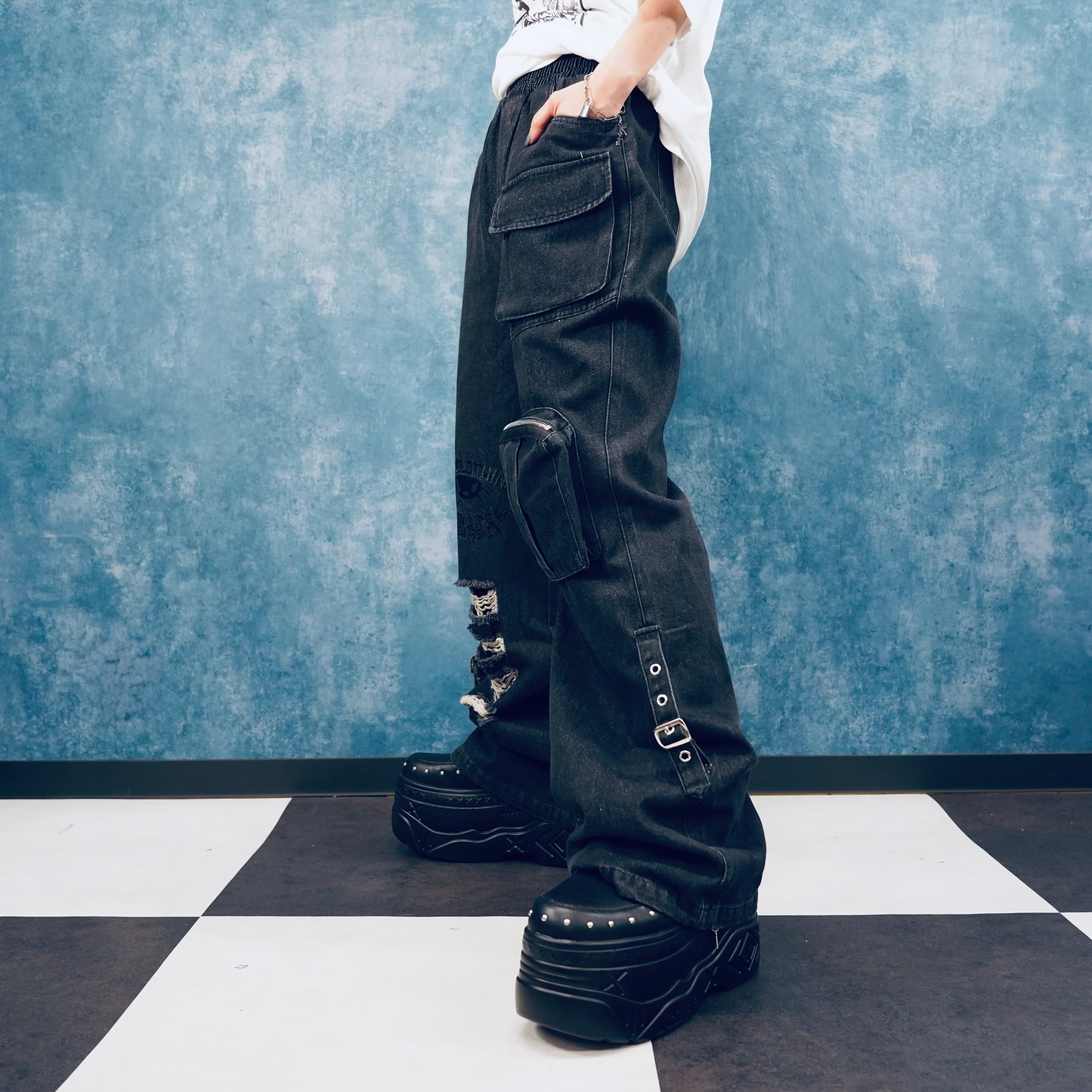 週末新作プレゼント60%OFF》FRONT ZIP POCKET CARGO DENIM PANTS