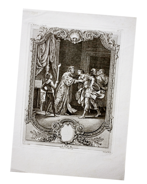 1780s フランス 32c 息子の帰還 繊細な宗教的銅版画 図版 キリスト教 アンティーク