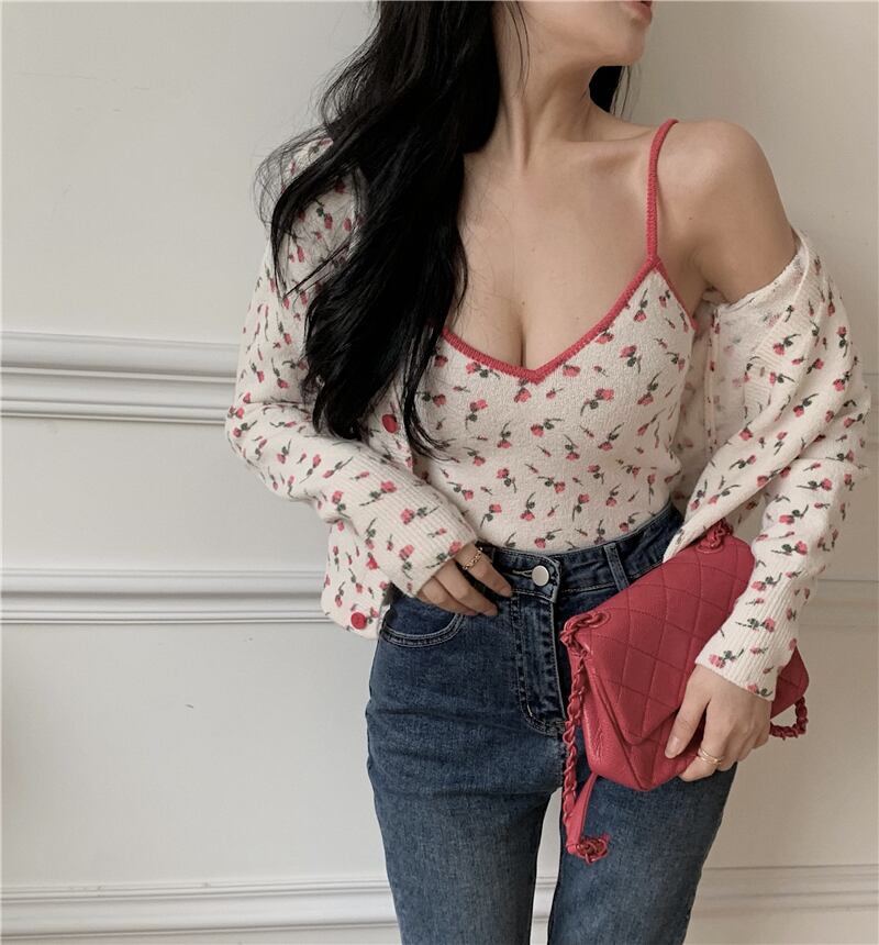 Flowerデザイン ジャカードニットトップス ジャケット スプリング 春物 フラワーデザイン ドラファッションホール2432519021