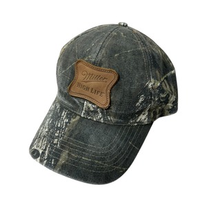 MILLER HIGH LIFE BEER LEATHER PATCH MOSSY OAK CAMO SNAPBACK HAT SIZE FREE (USED)