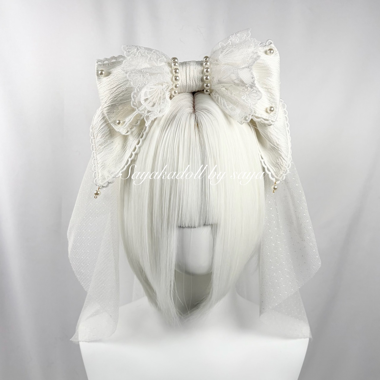 ♡【全7色】MAID ヴェール付き パールリボンカチューシャ black ♡