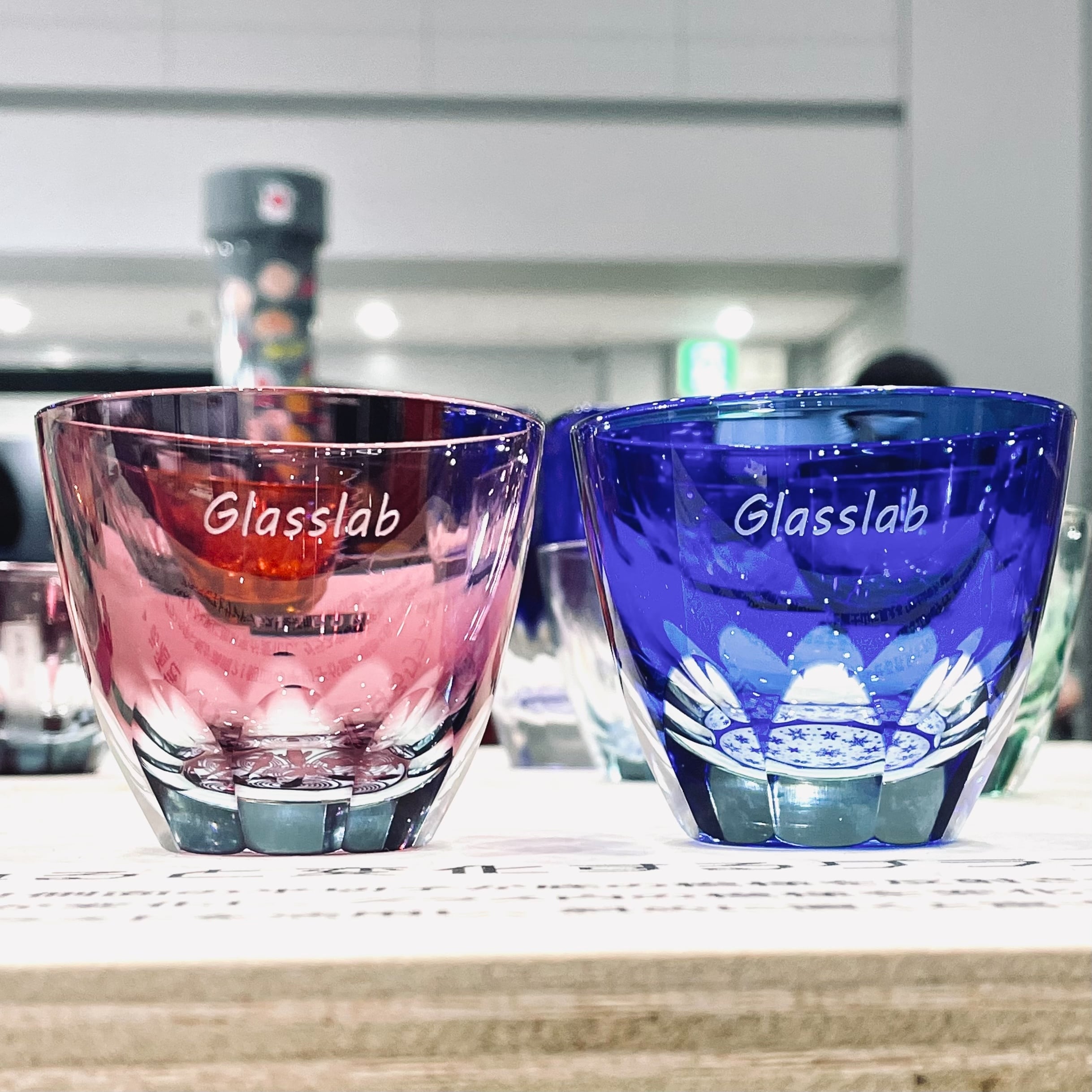 サクラサク（金赤×ライトブルー）大サイズ | 椎名切子（GLASS-LAB