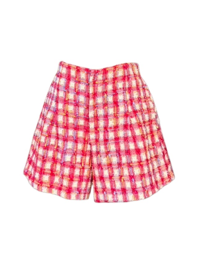 ツイードショートパンツ white pink check