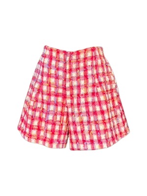 ツイードショートパンツ white pink check
