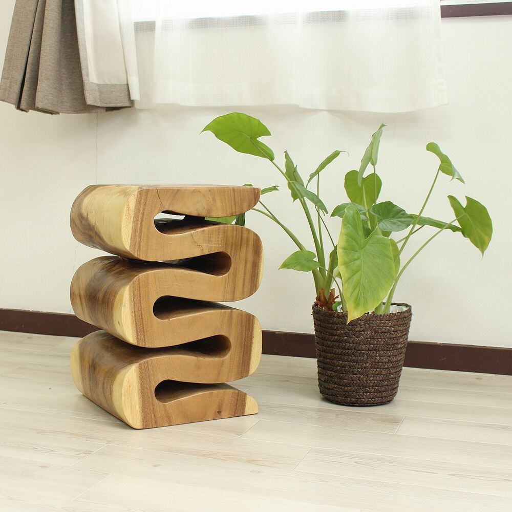 モンキーポッド スツール 椅子 木製 ダイニング 無垢材 1本彫り 腰掛