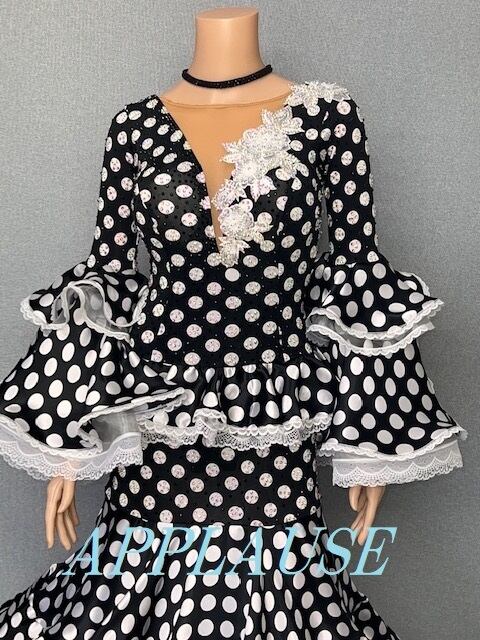 新着】社交ダンス ドレス スタンダード モダンドレス 白水玉 M ST-22