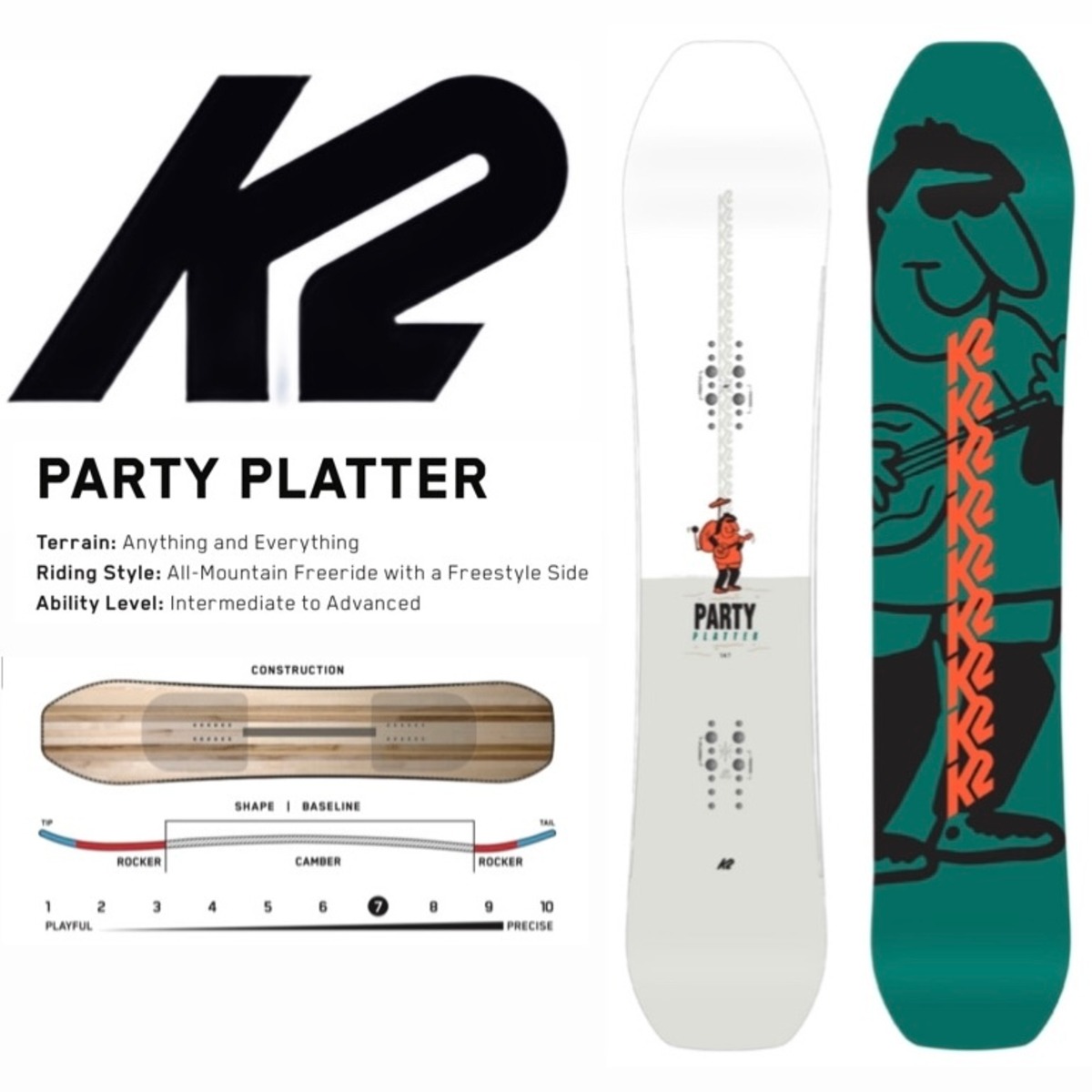 購入特典有り 22-23年 K2. PARTY PLATTER. ケーツー パーティープラッター フリーライド パウダー カービング パーク グラトリ  フリーラン オールラウンド フリースタイル スノーボード | select snowboard