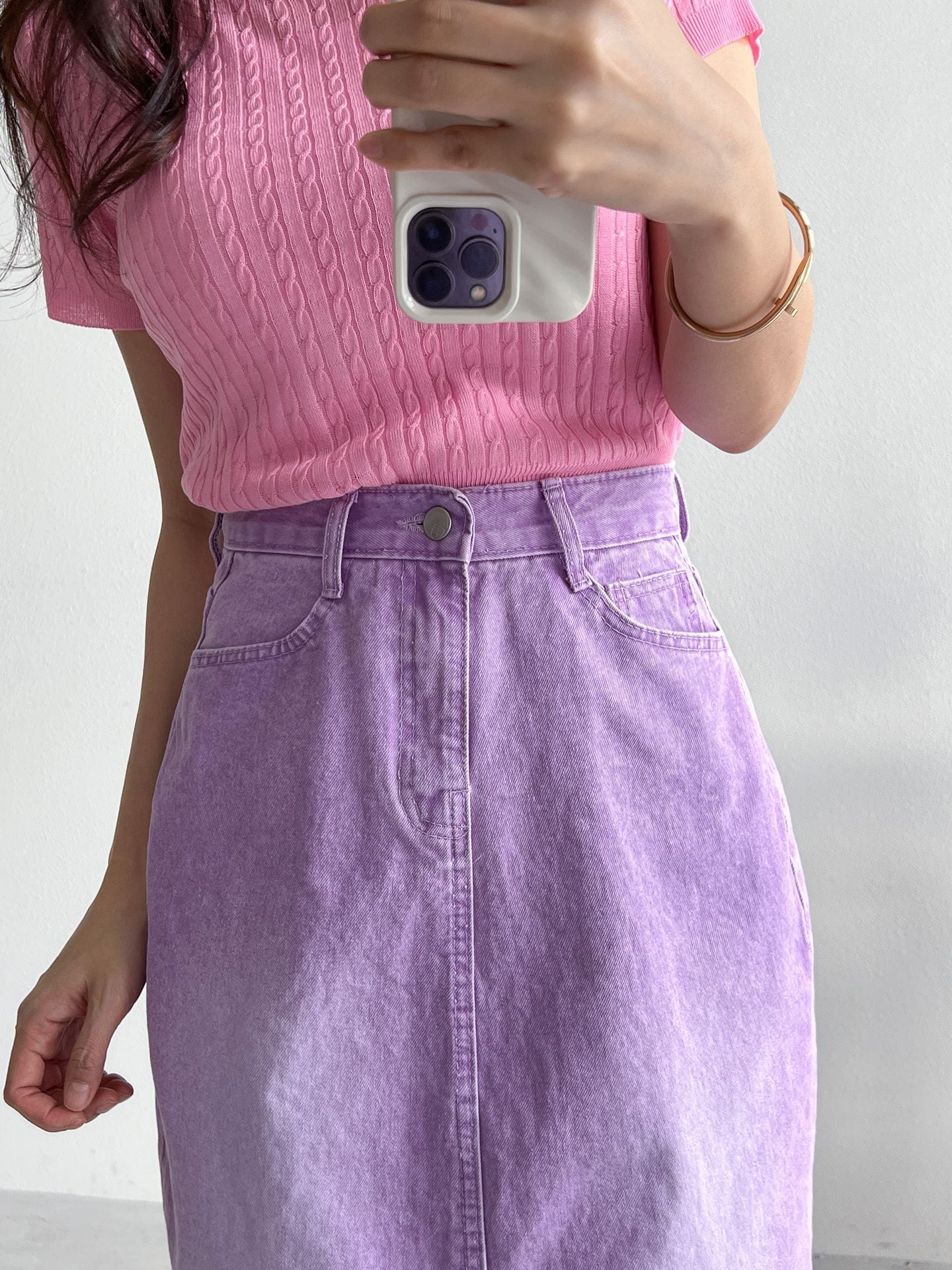 カラーデニムスカート【パープル】 | Pusion