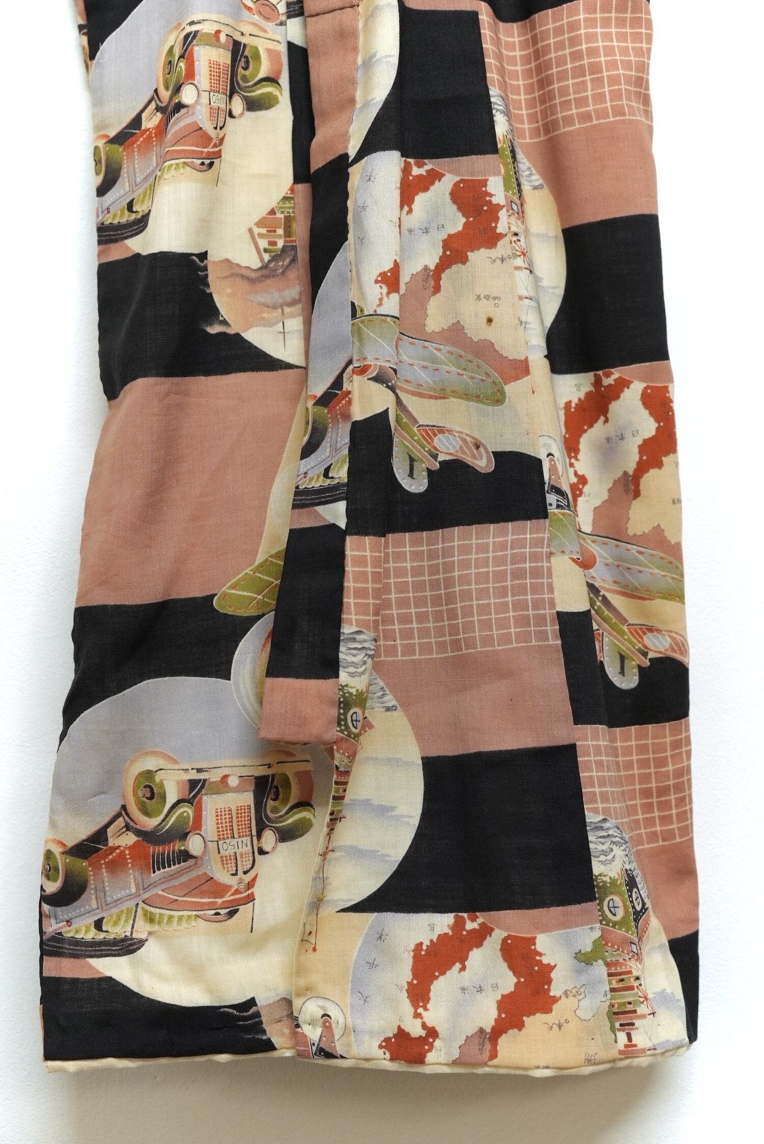 4289 こども着物 戦争柄 満州 戦艦 飛行機 背守り モスリン（ウール