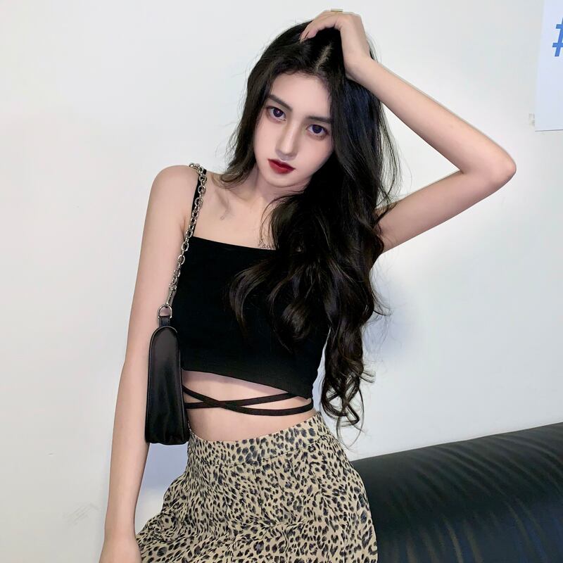 セクシーな黒の小さなスリング女性の夏のボトミングとショートベスト2020新しいノースリーブトップと潮の干満 ブラックストロベリース15439645130