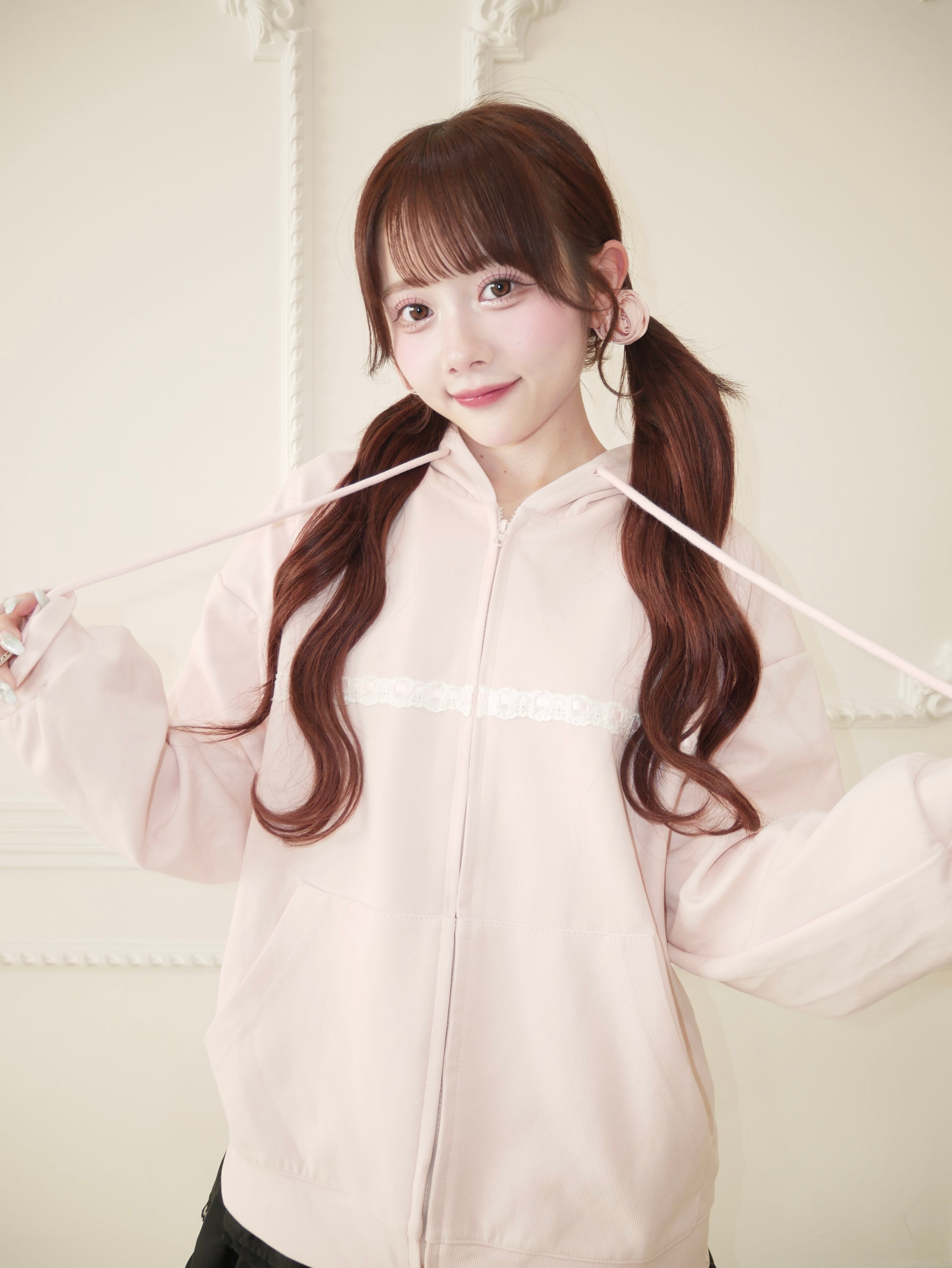 lace line zipper hoodie