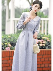 【0124】Embossed Ribbon Lace Long Sleeve Dress