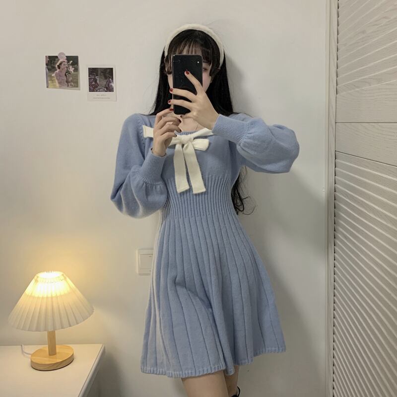 ニットスカート スプリングオータム薄手ドレス レディース 春物 秋物 試着室85233974514