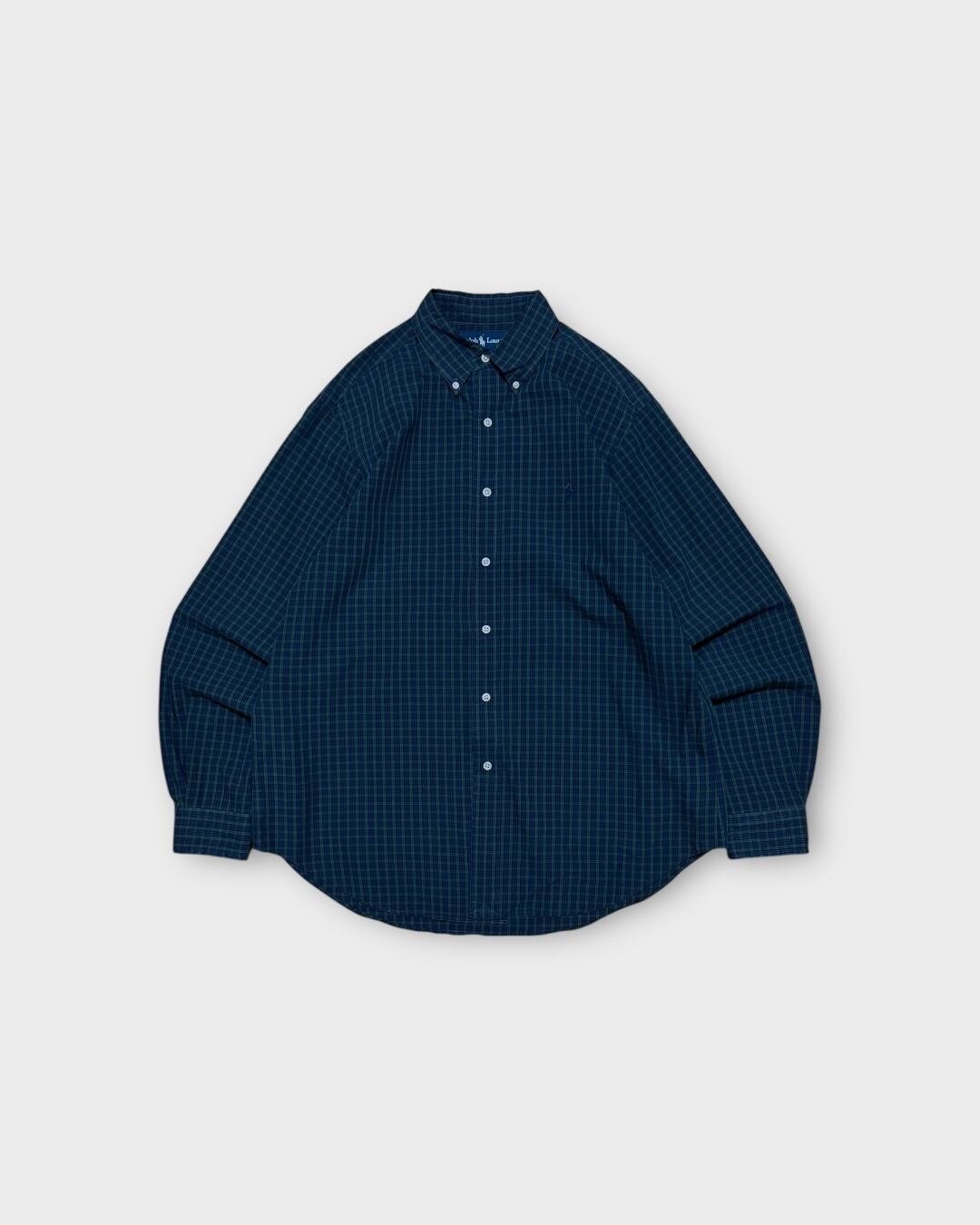 【VINTAGE】1990’s “Ralph Lauren” Cotton Check B.D. Shirt Blue & Green