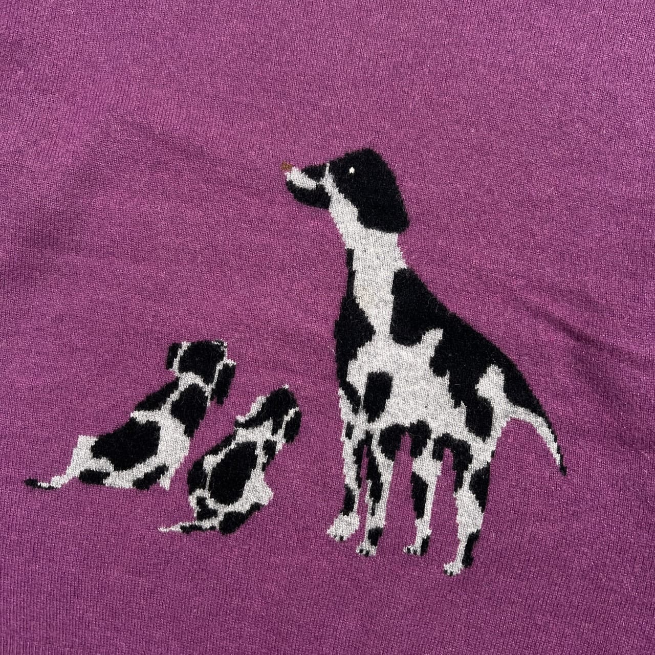 カシミヤ100% Cashmere ドック 犬柄 カシミア ウールニットセーター サイズ F /フリーサイズ/パープル/レディース
