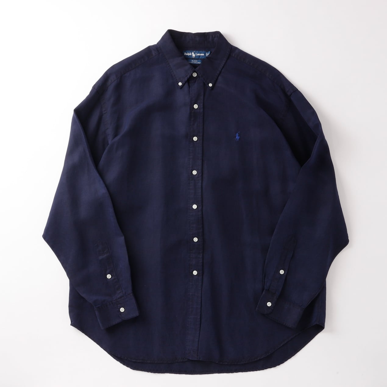 極美品】80s Ralph Lauren special silk linen shirt navy big