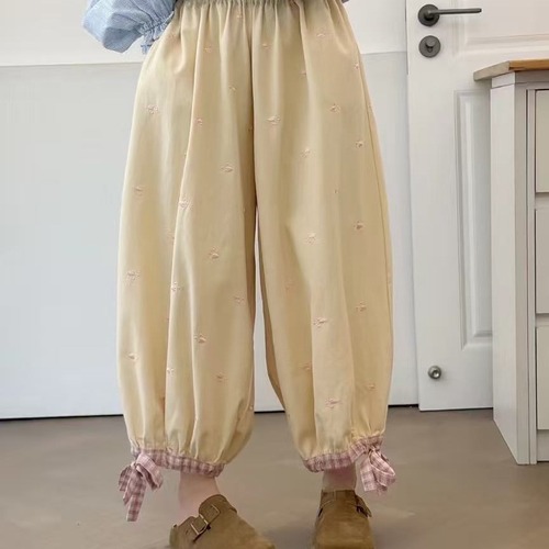 2色/サイドリボンフラワー刺繍パンツ ・12657