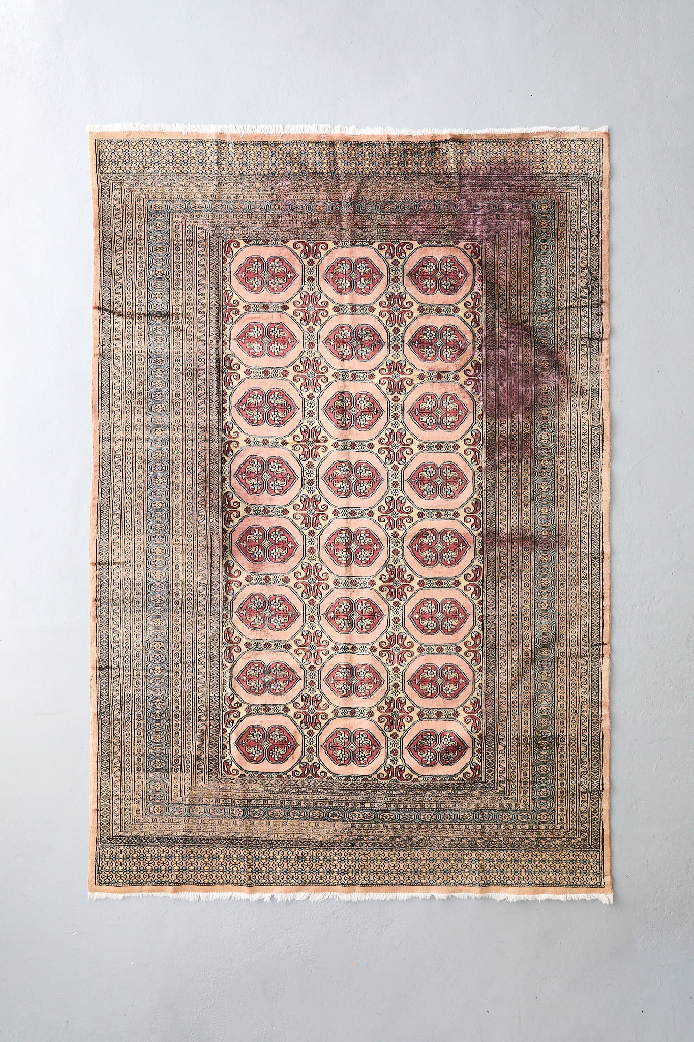 No.185 ヴィンテージラグ ラホール産 トライバルラグ(272×183cm)茶 赤 サンドベージュ