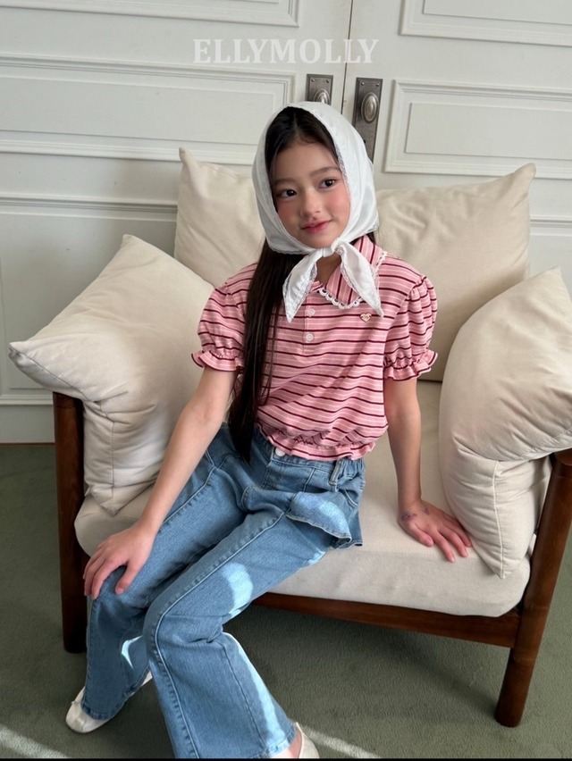 【即納】ELLY MOLLY/Curling Collar Frill T-shirt(pink/size9)