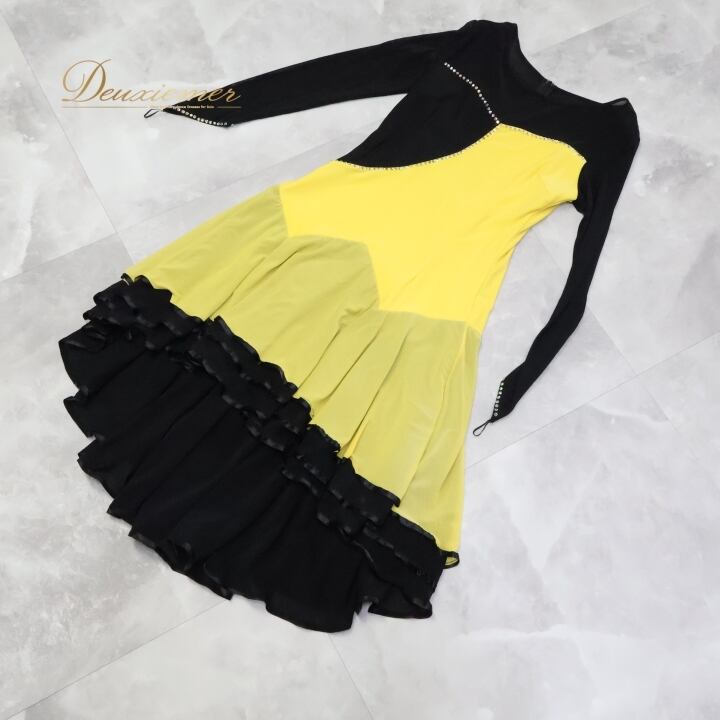 社交ダンス プロ使用 オーダーメイド 社交ダンス用ドレス 黒と蛍光