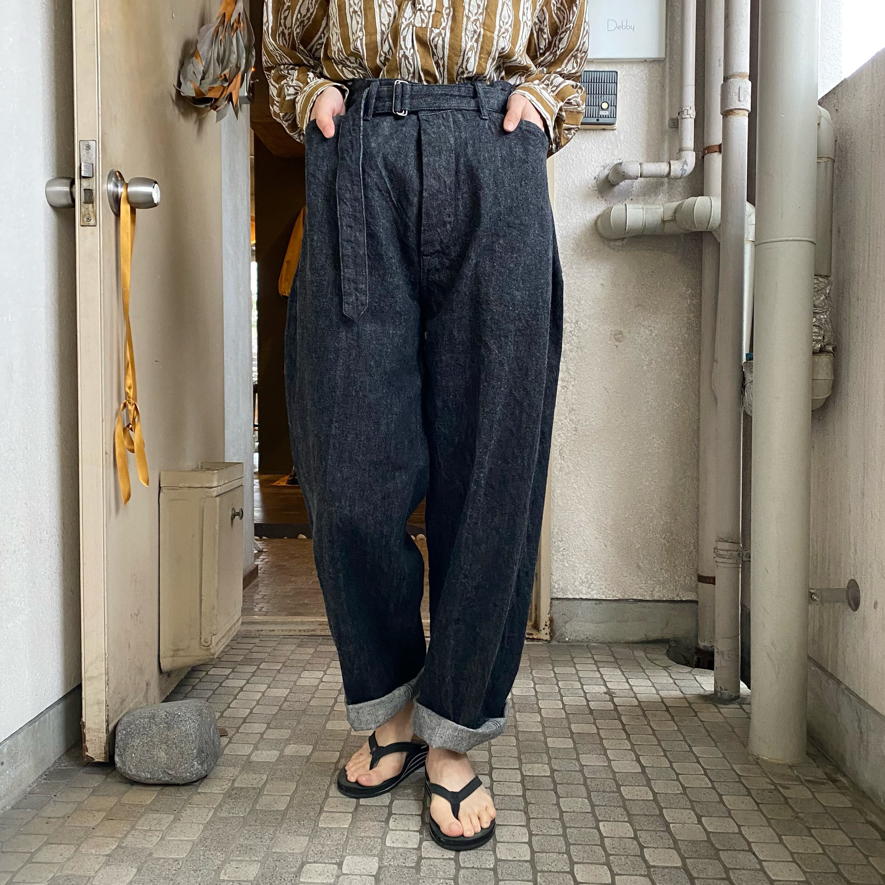 COMOLI コモリ 19AW デニムベルテッドパンツ ブラック サイズ 1