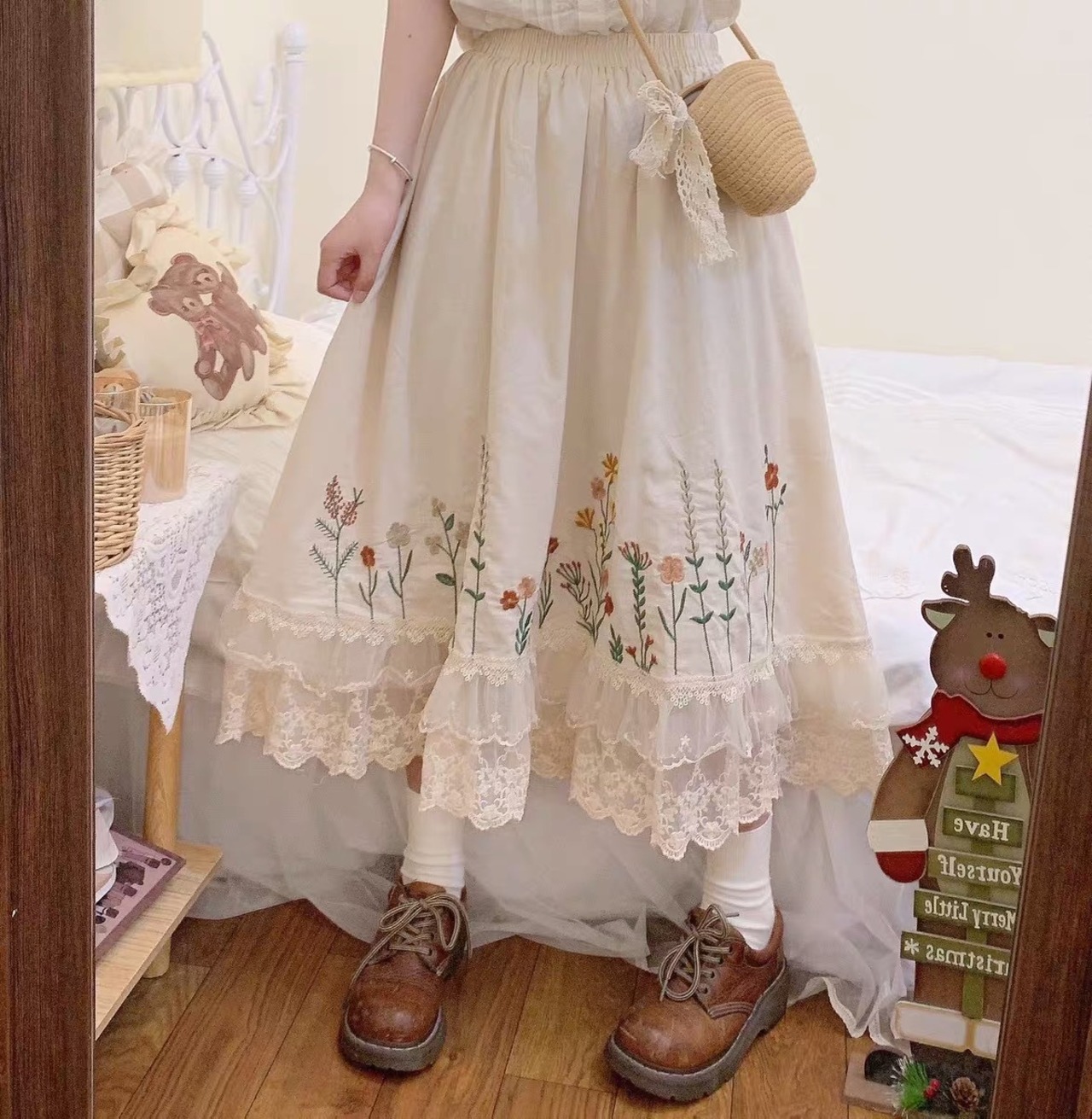 スカート ワンピース グリーン 森ガール ピンク ワンピース 花柄 