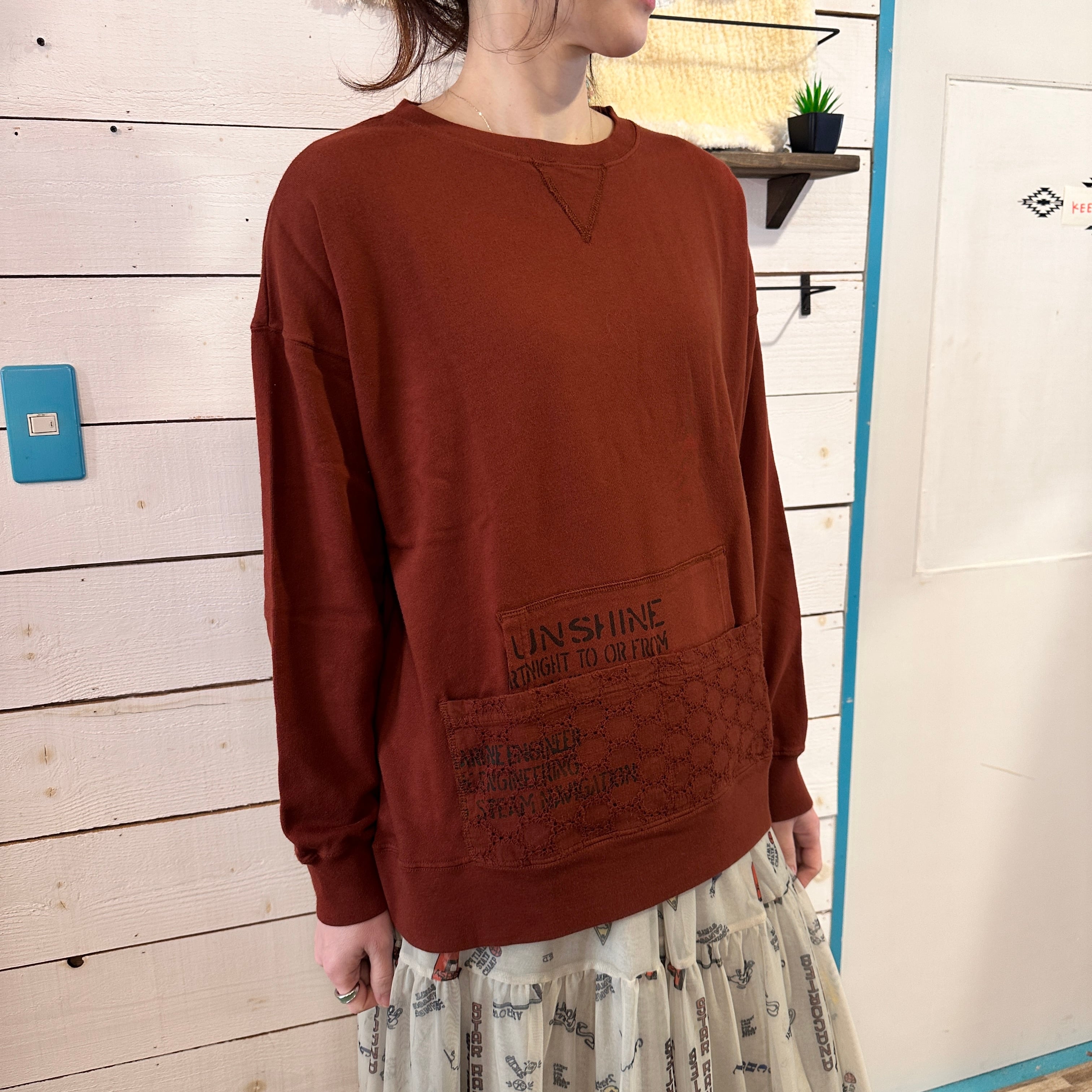 ミニ裏毛硫化染めダブルポケットロングスリーブトレーナー　2459　フリーサイズ　