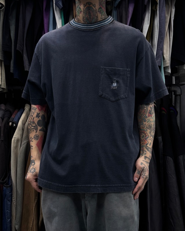 80’s~90's old stussy Mock Neck Design Tee “黒タグ“ “モックネック“【高円寺本店】