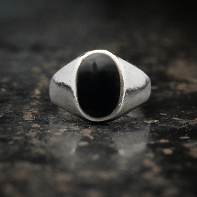 Vintage Signet Ring [STERLING x Onyx Round Top] US VINTAGE