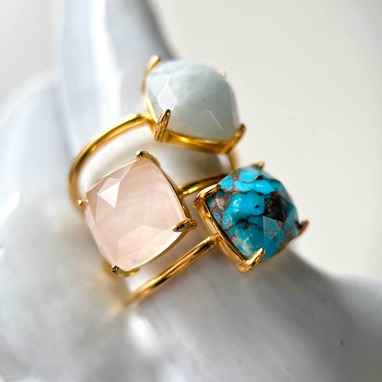 【限定数量】スクエアストーンデザインリング Silver 18KGF